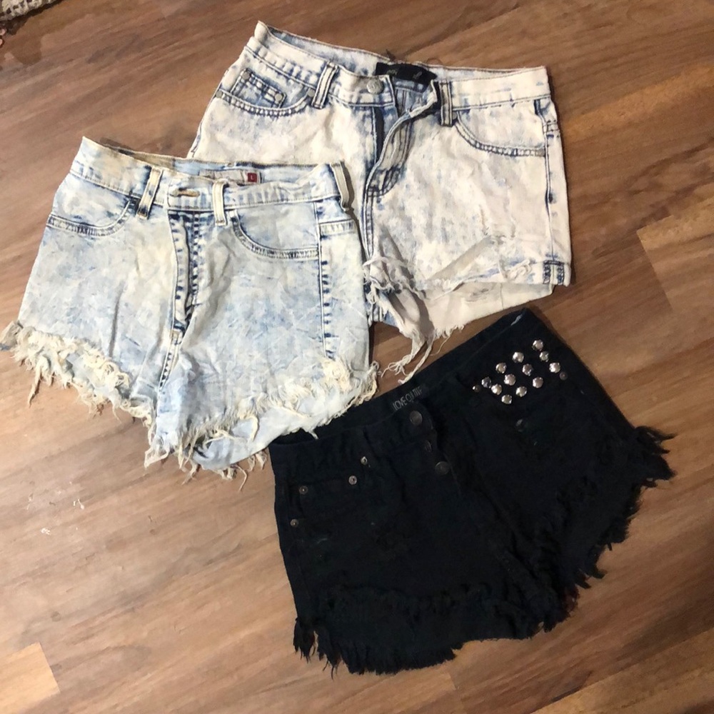 3 pairs of high waisted denim shorts